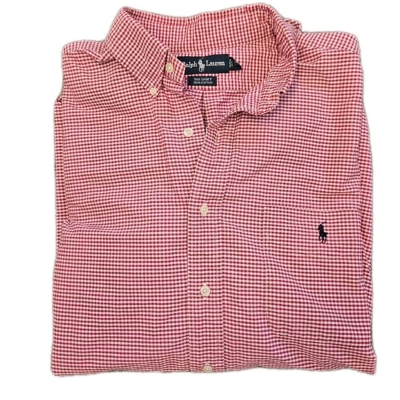 Ralph Lauren 90s VTG 'Big Shirt' 100% Cotton Red Gingham Plaid Button-Up Men's L - Picture 2 of 6